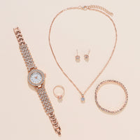 Women's Alloy Quartz Watch Necklace Earrings Bracelet Ring Suit