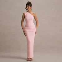 New Solid-color Ruched Off-shoulder Elegant Dress