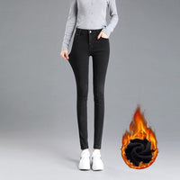 Fleece-lined Womens High-waisted Slim-fit Jeans