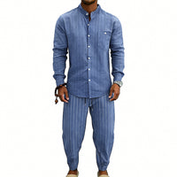 High-street Striped Henley Shirt Jogger Pants