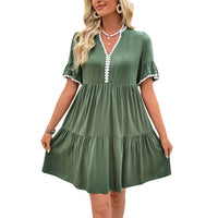 European And American Style Stand-up Collar A-line Dress