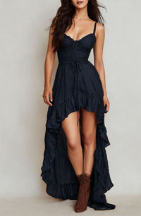 Women's Fashion Vintage Irregular Dress With Ruffled Hem