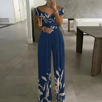 Women's One-shoulder Printed Jumpsuit Trousers