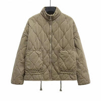 Womens Solid-Color Cotton Coat For FallWinter With Lacing