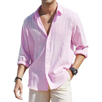 Men's Linen Cardigan Single Row Lapel Long Sleeve Shirt