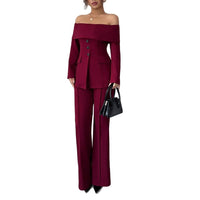 Burgundy Suit Dress For Women French-style Off-shoulder Design With An Elegant High-end Vibe