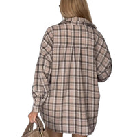Plaid-striped Long-sleeve Womens Blouse In A Retro, Relaxed Fit