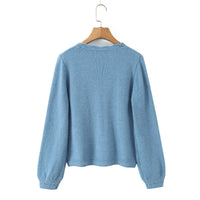 Crocheted Puff Sleeve Knitted Cardigan