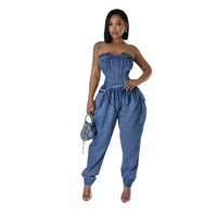 Women's Tube Top High Elastic Fashion Denim Jumpsuit