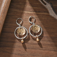 Creative Retro Womens Two-Tone Hammered Disc Pendant Earrings