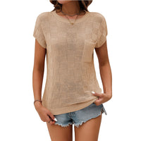 Small Plaid Knitted Casual Womens Top