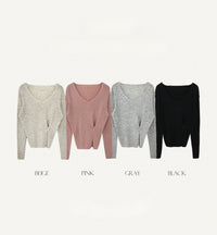 Women's Long Sleeve Bottoming V-neck Split Waist Fitted Thin Sweater