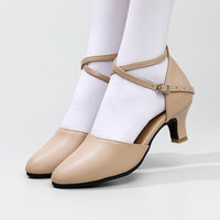 Soft-soled Mid- To High-heeled Modern Cha-cha Closed-toe Dance Shoes For Practice