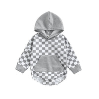 Plaid Long Sleeve Hooded Panda Bag Romper