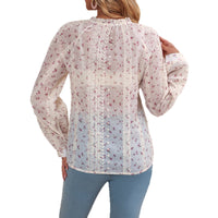Womens Casual V-Neck Embroidered Shirt With Drawstring Trim
