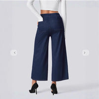 Womens Stretch High-Waist Elegant Slimming Wide-Leg Pants