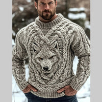 Mens Loose-Fit Long-Sleeve Pullover Hoodie With A Crew Neck And Printed Design
