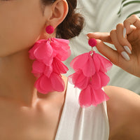 Long Fabric Chiffon Petal Tassel Earrings For Women Bohemian Handmade Jewelry Perfect For Summer Party Tropical Beach Vacation
