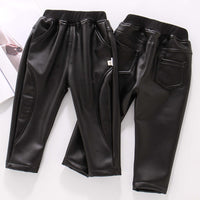 Boys Autumn And Winter Leather Pants, Boys One-piece Cotton Pants