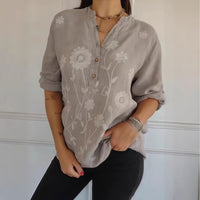 Women's Lace Embroidered Button V-Neck Shirt