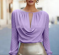 Stylish Polka-Dot V-Neck Casual Womens Top