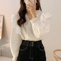 Ruffled Collar Lotus Loose Long Sleeve Shirt