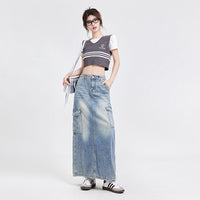 Women's A- Line Denim Skirt Fashion Wash Long Skirt