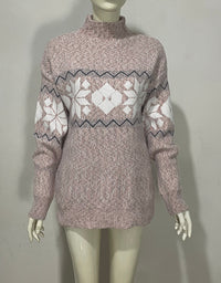 Embroidered Jacquard Pullover Loose Bottoming Shirt Mock Neck Sweater Coat