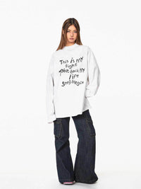 Distressed Letters T-shirt Loose Casual Bottoming Top