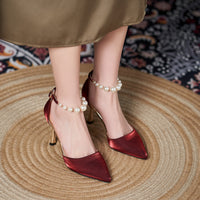 Women's Small-sized Pearl Sandals With Stiletto Heels