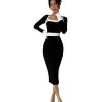 Womens Patchwork Color-Block Bodycon Skirt Dress