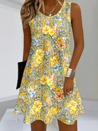 Sleeveless 3D Digital Print French-style Slip Dress