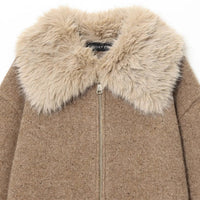 Lazy Style Faux Fur Collar Jacket Knit Sweater Coat