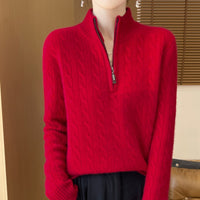 Women's Woolen Sweater Half Zipped Stand Collar Sweater