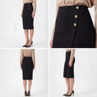 High-waisted Figure-flattering Sheath-style Straight Midi Skirt With A Slit Womens