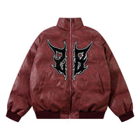 American Retro PU Leather Bread Coat Veneer Embroidery Thickening Cotton Coat Jacket