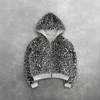 Hooded Hoodie Two Sides Can Wear Vintage Leopard Print Zipper Hoodie