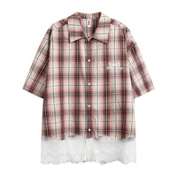 Stitching Plaid Short Sleeve Men And Women