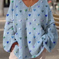 Womens Casual 3D Printed V-Neck Sweatshirt In A Sweater-Look Design