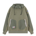 Half Zip Pocket Raglan Sleeve Velvet Padded Hooded Sweatshirt