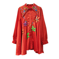Beaded Lapel Women's Long Sleeve Loose Autumn Winter Shirt