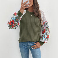 Cross-border Knitted Top With Crew Neck And Floral Patchwork Design