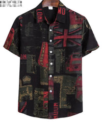 Digital Printing Feather Short Sleeve Lapel Loose Shirt