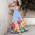 Bohemian Slip Dress With Deep V Neck And Positional Print