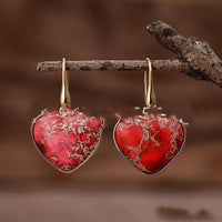 Cross-border Bestseller Natural Stone Earrings Heart-shaped Edging Colorful Imperial Stone Pendant Earrings High-end Texture Elegant