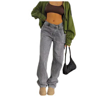 Fashionable Oblique Waist Low Waist Loose Hole Jeans For Women