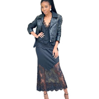Contemporary Satin High-waist Skirt With A Lace-trimmed Hem