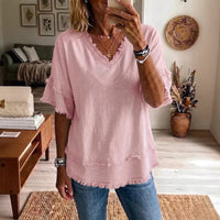 Women's V-Neck Pullover Short-Sleeve Loose Shirt