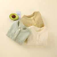 Girls' Solid Color Round Neck Cardigan Pants Suit