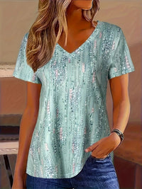 Women's Printed V-Neck Short-Sleeve Top